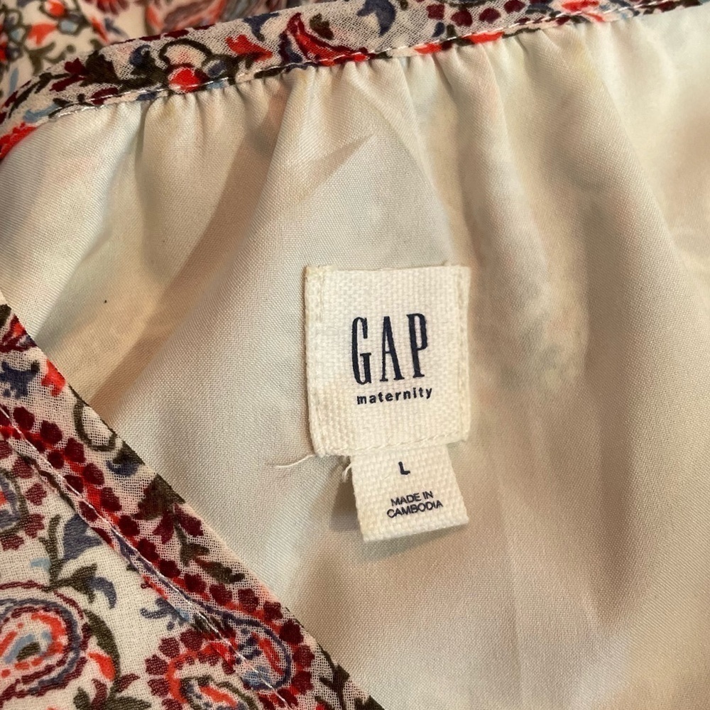 Gap Maternity neck floral print boho dress in paisley milk size Large - Picture 2 of 9